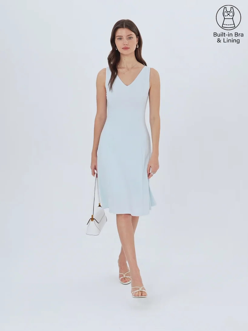 Stretch Ponte V-Neck A-Line Midi Bra Dress | OGLmove