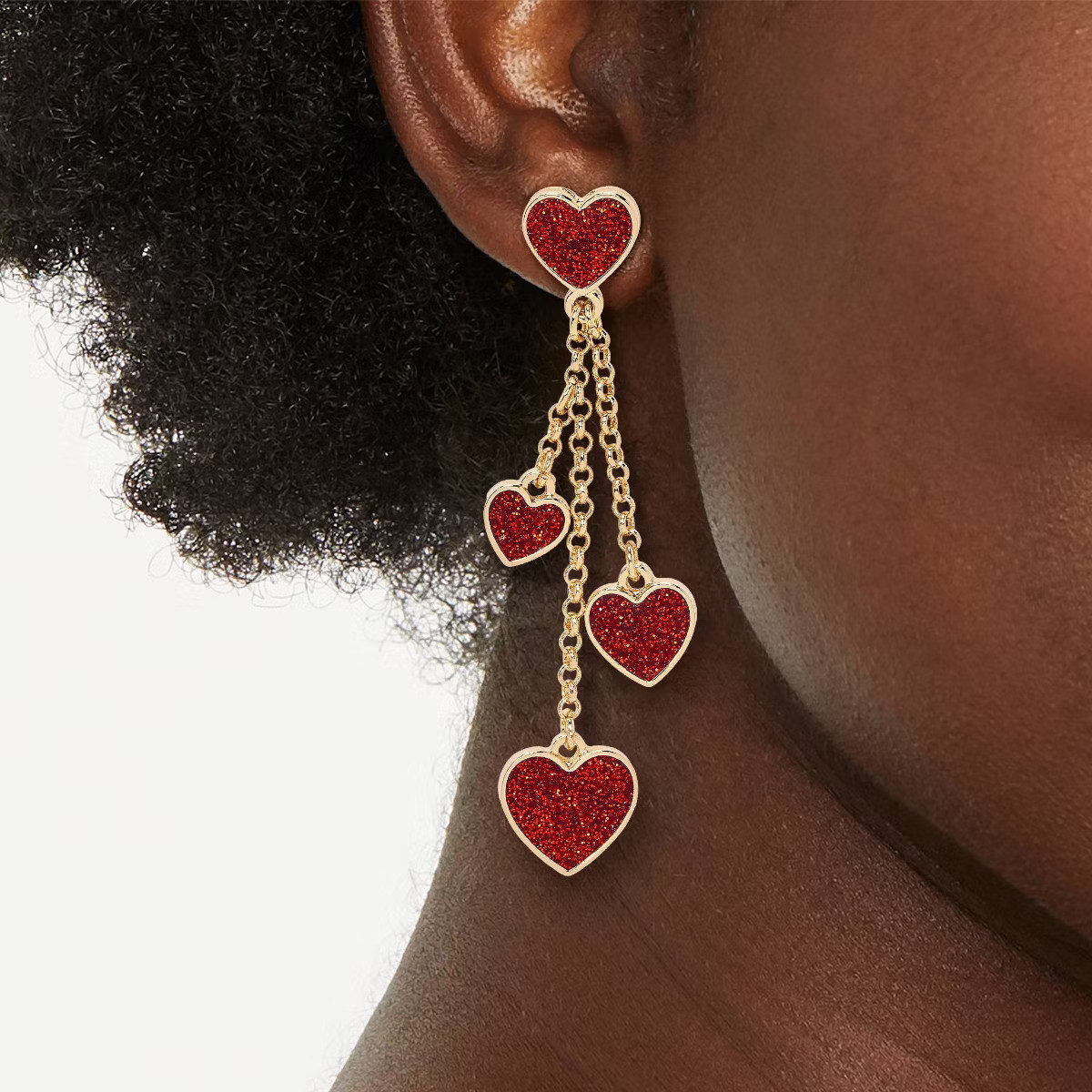 Valentines Glitter Heart Post Drop Earring - Red | Target