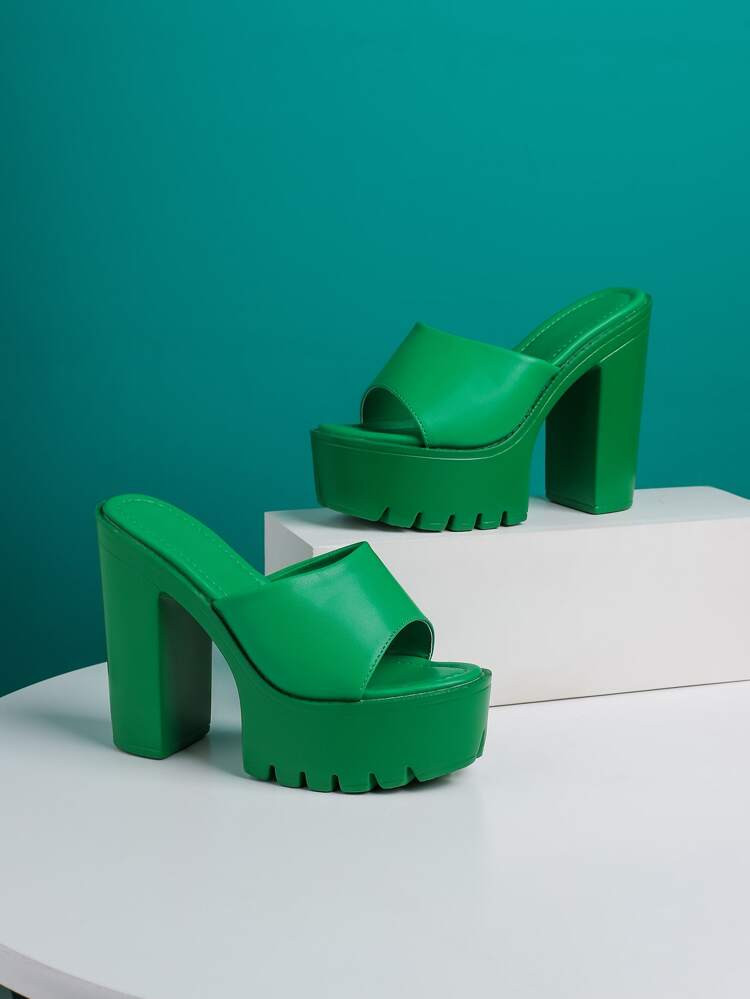 Women Platform Chunky Heeled Sandals, Fashion Green Mule Sandals | SHEIN