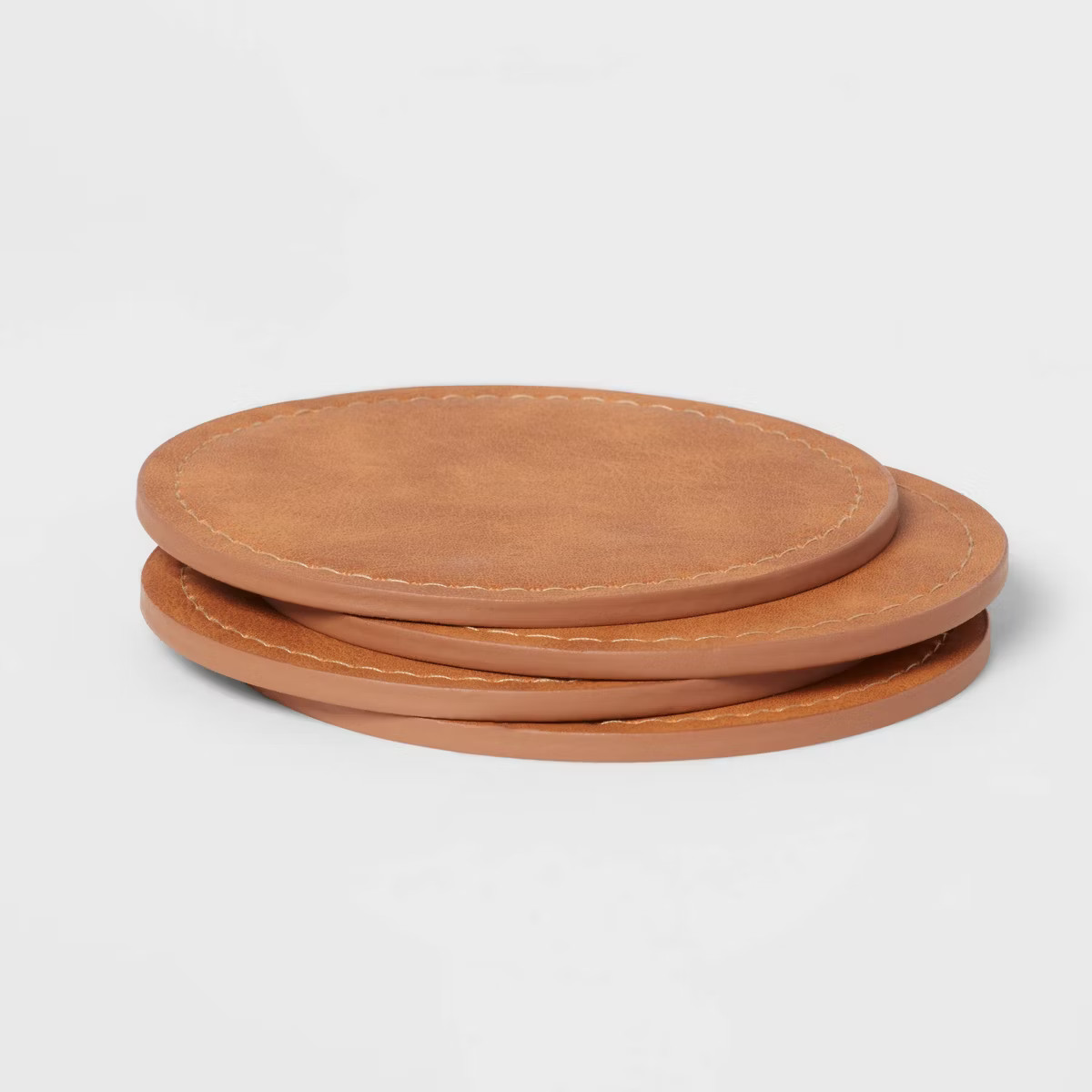 4pk Faux Leather Coasters - Threshold™: Brown Polyethylene Cup & Table Drink Coasters, Traditio... | Target