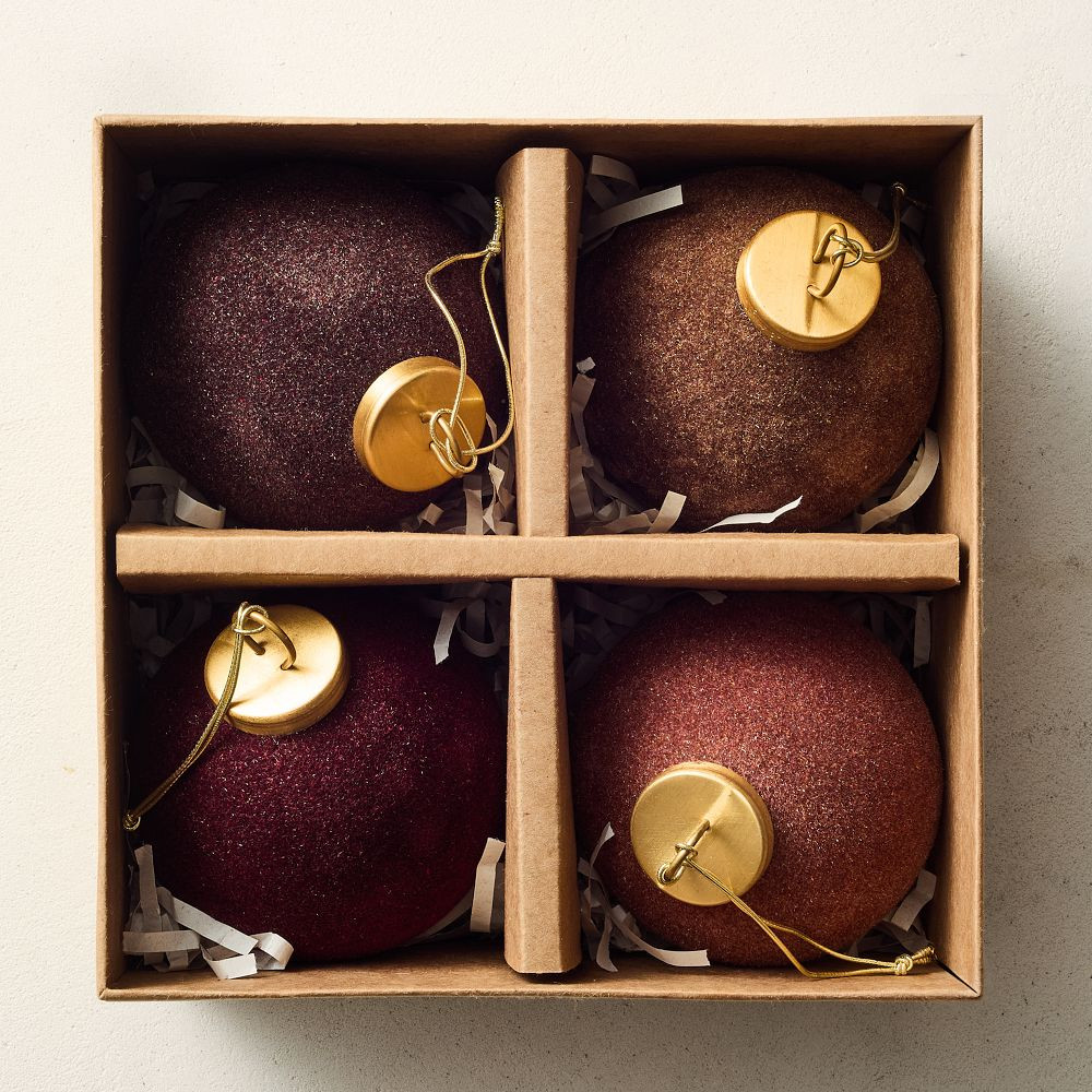 Large Flocked Ball Ornaments (Set of 4) - Warm Tones | West Elm (US)