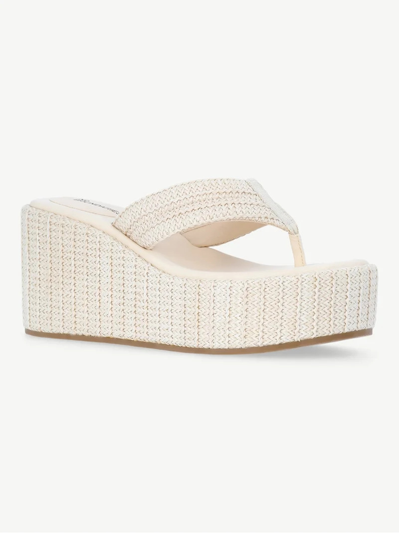 No Boundaries Raffia Platform Thong Sandals, Women's | Walmart (US)