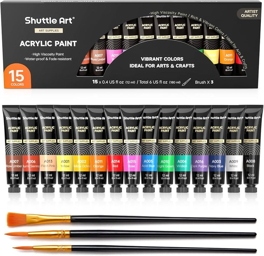 Shuttle Art Acrylic Paint Set, 15 x12ml Tubes Craft Paints for Children, Acrylic Paint Kit for Cl... | Amazon (UK)