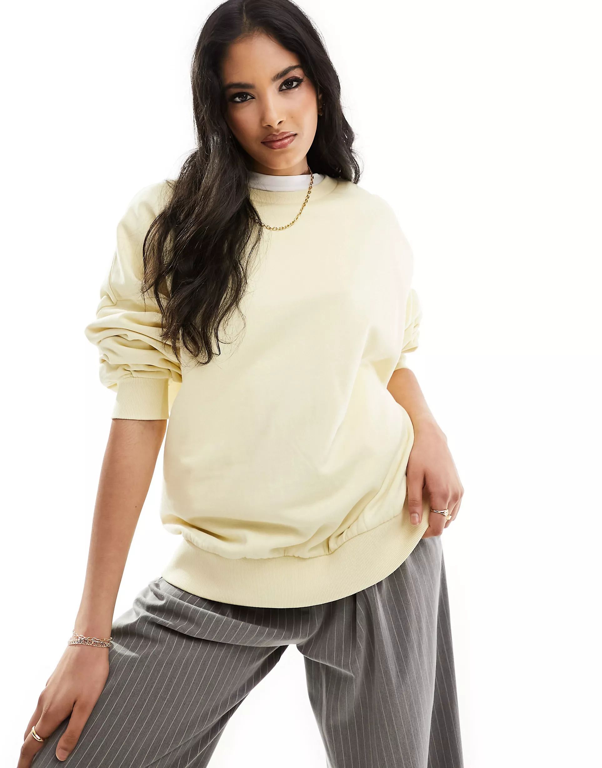 ASOS DESIGN oversized sweatshirt in washed lemon | ASOS | ASOS (Global)