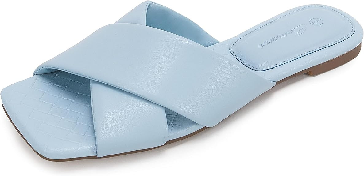 Women’s Square Open Toe Flat Sandals Backless Slip On Slides Cross Band Summer Slippers | Amazon (US)
