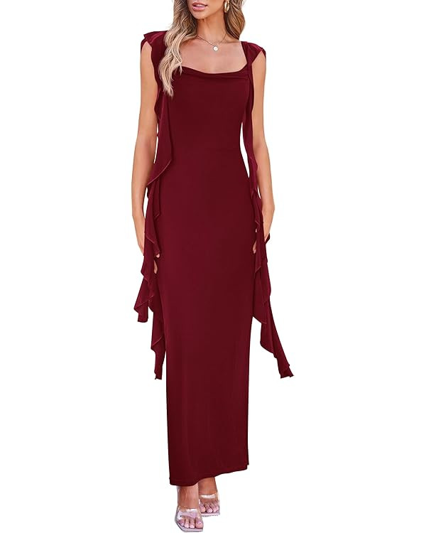 PRETTYGARDEN Women's Summer Long Formal Wedding Guest Dress Sleeveless Ruffle Cocktail Party Maxi... | Amazon (US)