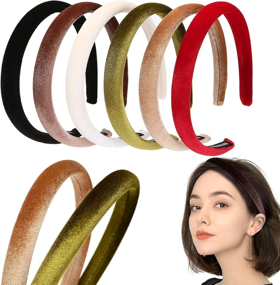6Pcs Velvet Headbands Women's Hair Head Bands Padded Headbands 1.7cm Solid Color Hairband Fashion... | Amazon (US)