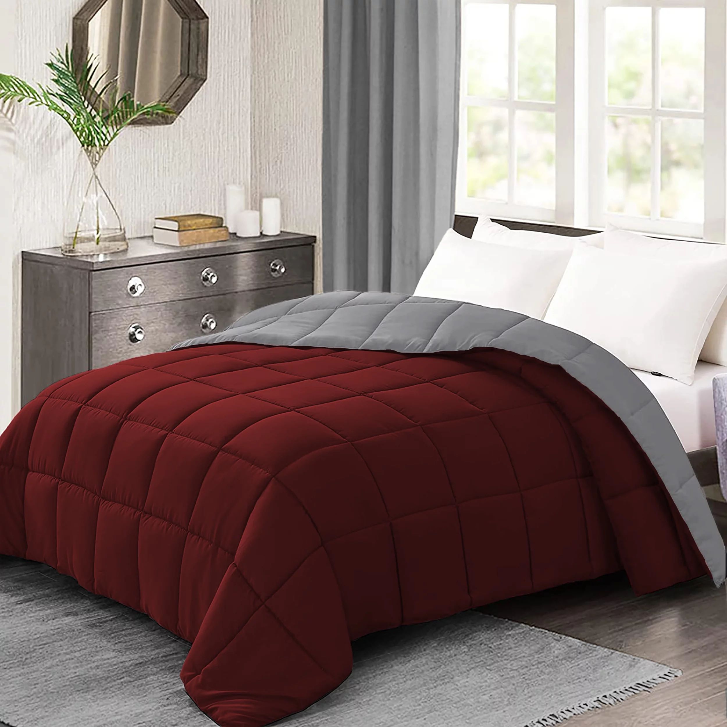 BedDecor 300 GSM 1Pcs Reversible Solid (Burgundy-Silver, Twin/Twin Xl) 100% Egyptian Cotton Base ... | Walmart (US)