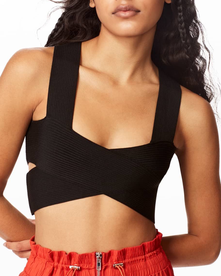 Herve By Herve Leger Ribbed Cutout Crossover Crop Top | Neiman Marcus