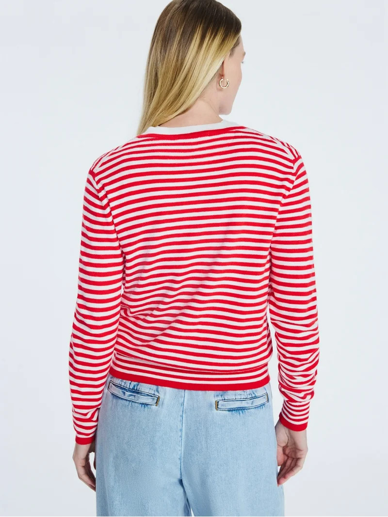 Free Assembly Women's and Women's Plus Solid, Stripe, & Print Classic Cozy Yarn Cardigan Sweater,... | Walmart (US)