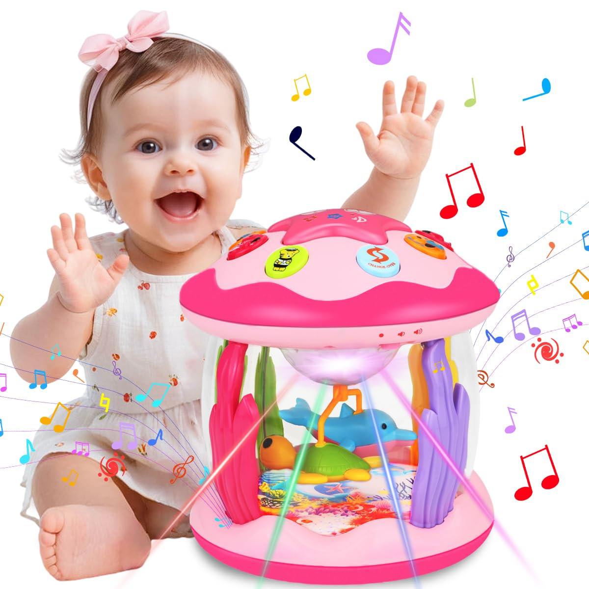 Hapyland Baby Toys 6-12 Months Girl Gifts: Babies Ocean Rotating Light Up Musical Toys for Toddle... | Amazon (US)