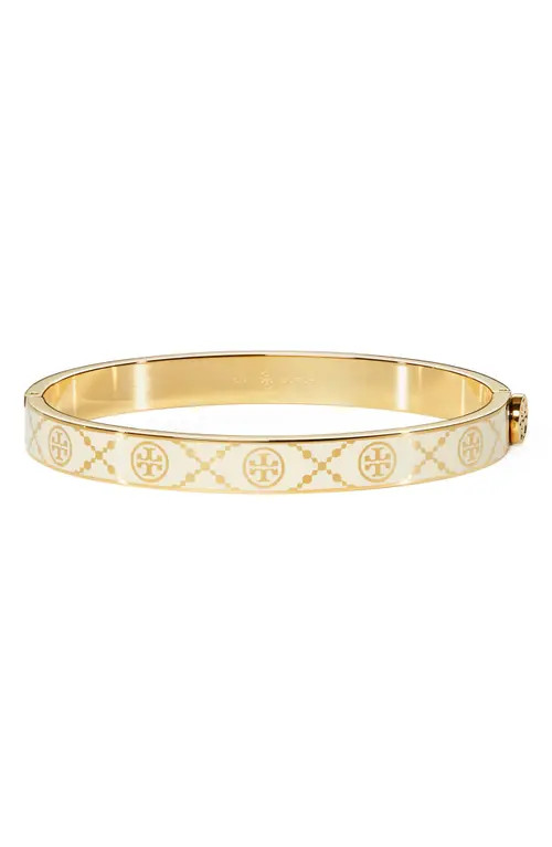 Tory Burch Icon T Monogram Hinge Bracelet in Tory Gold/new Ivory at Nordstrom, Size Medium | Nordstrom