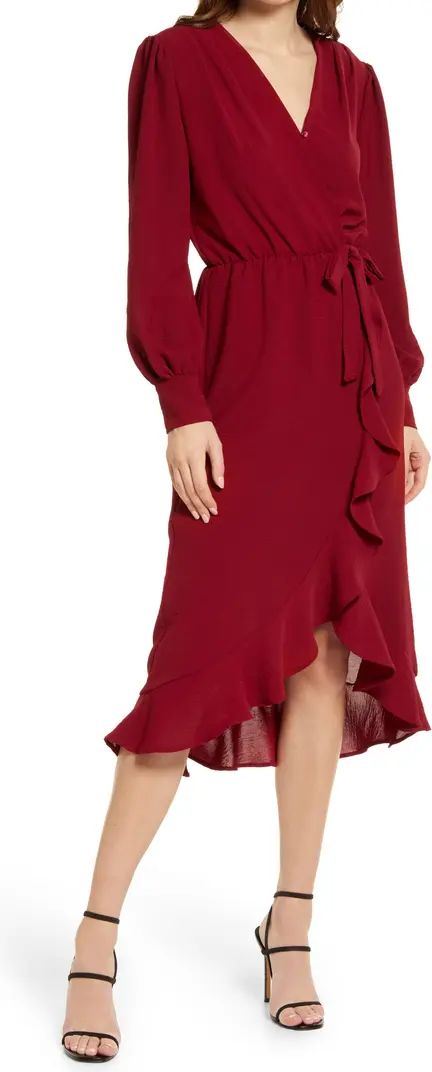 Faux Wrap Ruffle Long Sleeve Dress | Nordstrom