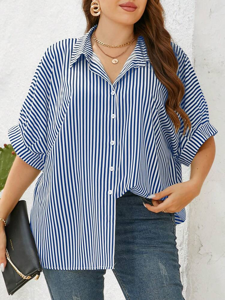 SHEIN Unity Plus Striped Print Batwing Sleeve Shirt
       
              
              $12.49  ... | SHEIN