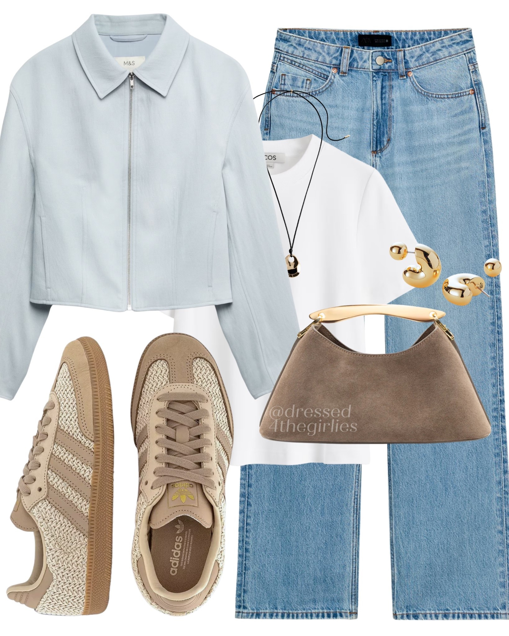 Powder blue styling🩵

Tags: blue jacket, blue jeans outfit , raffia adidas trainers outfit, beige clutch bag, spring workwear outfit, summer outfit , casual chic 

#LTKworkwear #LTKspring #LTKuk
