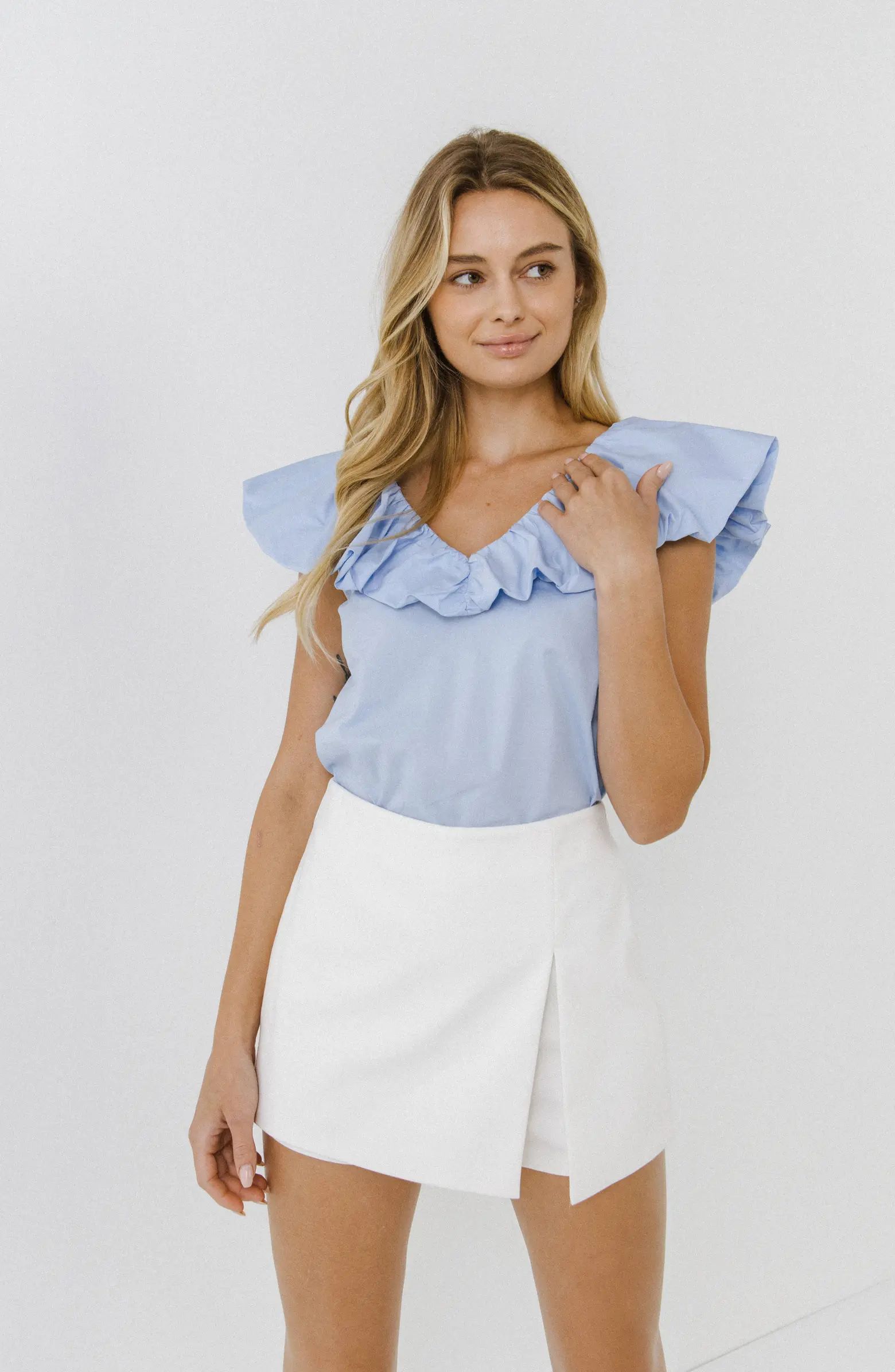 Ruffle V-Neck Cotton Top | Nordstrom