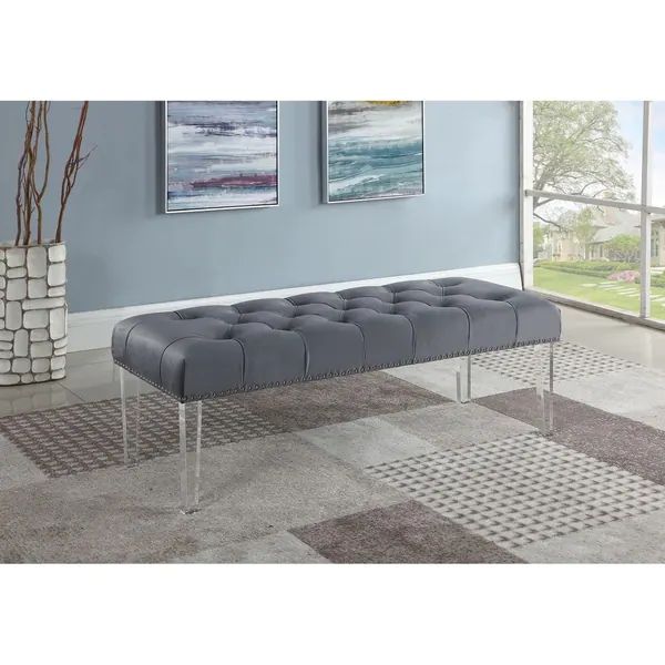 Best Master Furniture Velvet Accent Bench with Acrylic Bench - Blue | Bed Bath & Beyond