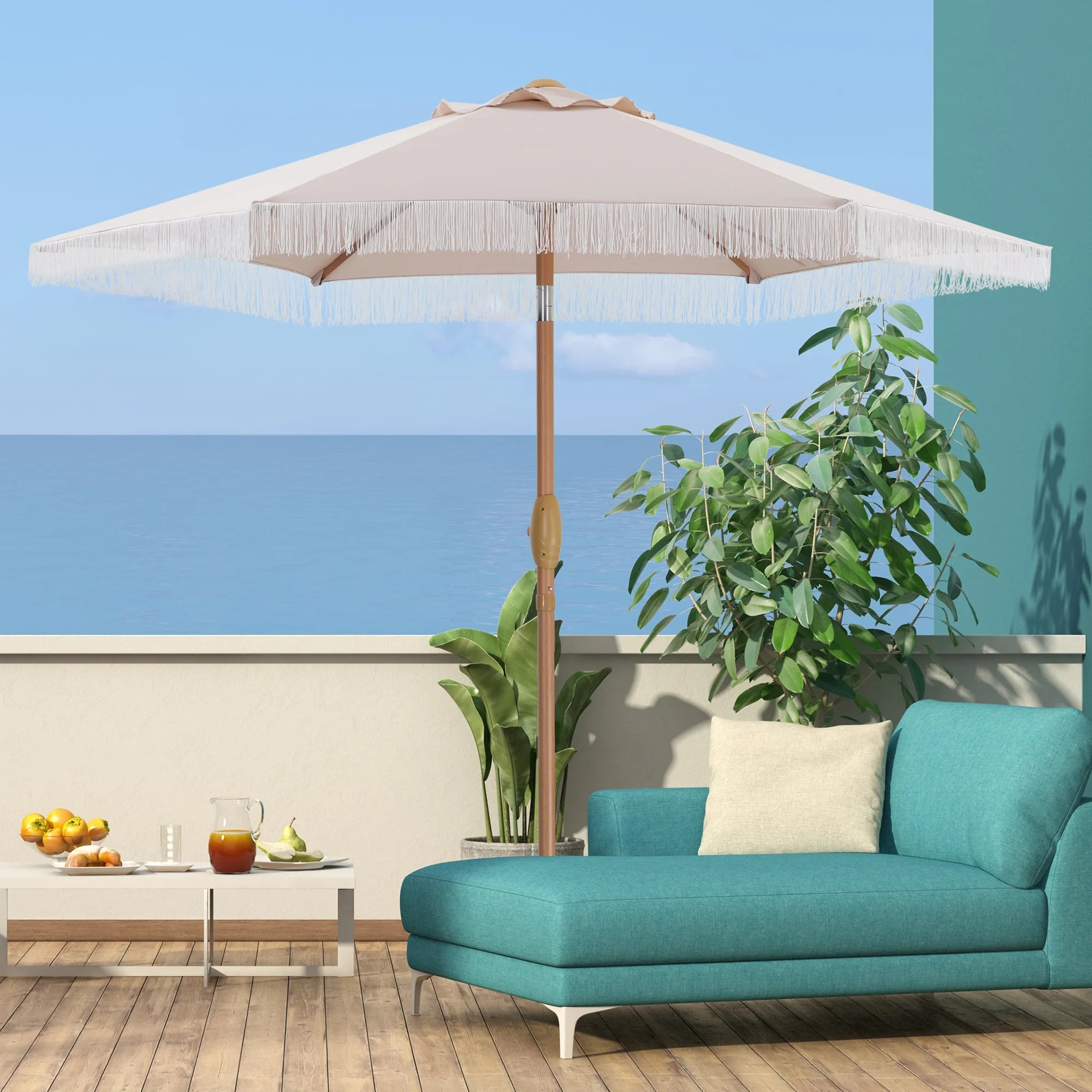 Autlaycil 7.5 ft Fringe Patio Umbrella and Umbrella Base for Beach, Pool, Adjustable Outdoor Mark... | Walmart (US)
