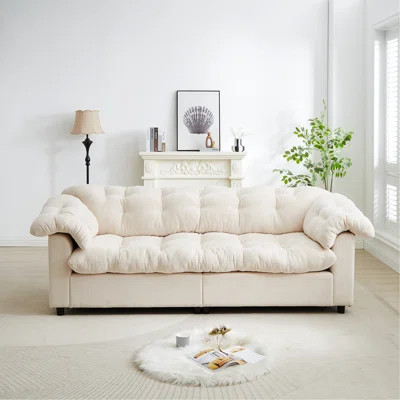 94.8" Chenille Modern Comfort Deep Seat Sofa, Upholstered Fluffy Cloud Sofa Suitable For Living Rooms, Bedrooms, Offices And Apartments, Beige | Wayfair North America