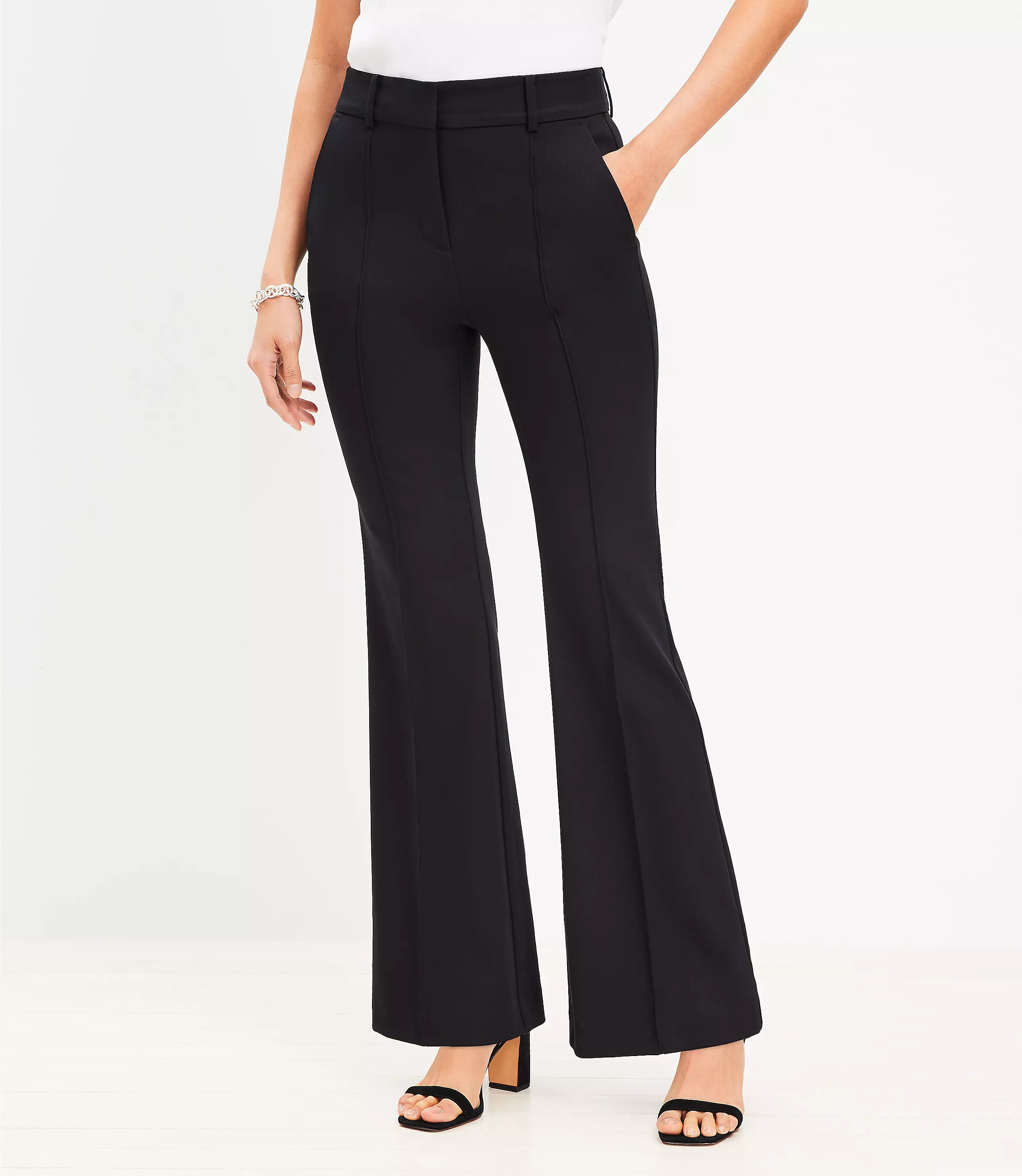 Petite Pintucked Sutton Flare Pants | LOFT