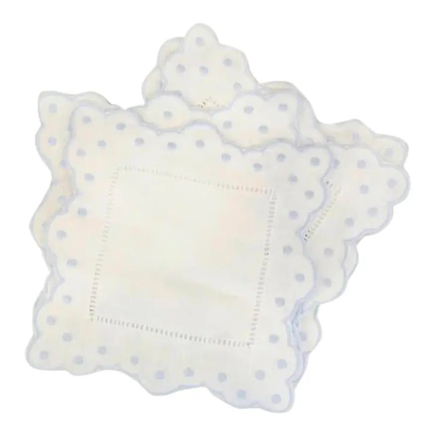 Scallop and Dot Cocktail Napkins, Blue, Set of Four | Chairish