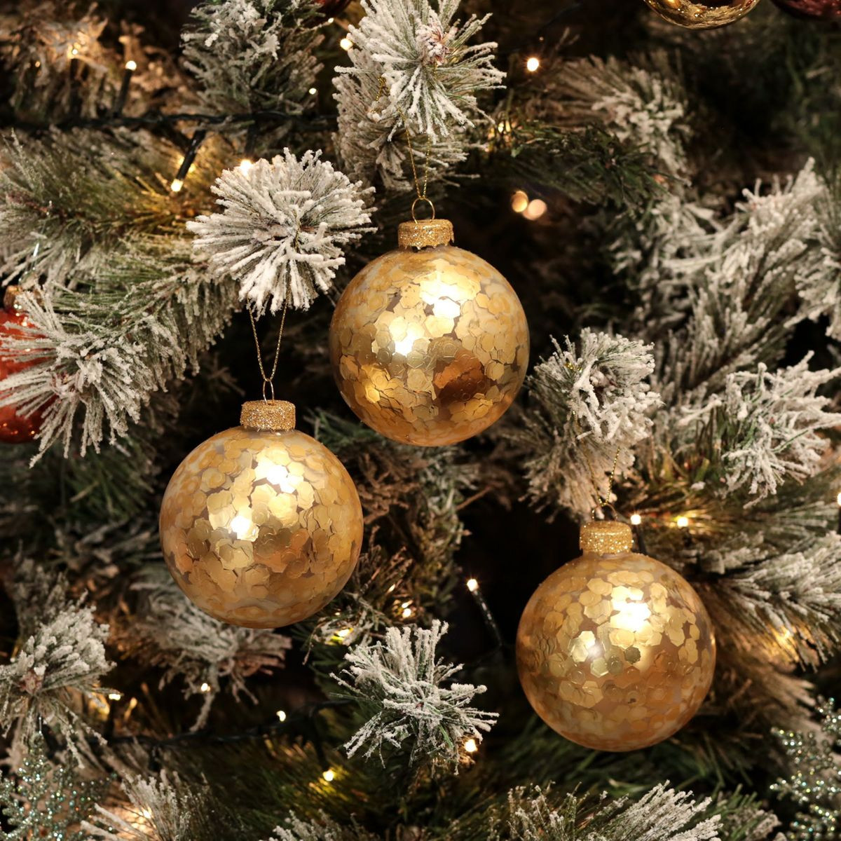 Boules de Noël dorées avec confettis (boîte de 3 boules en verre) | La Redoute (FR)