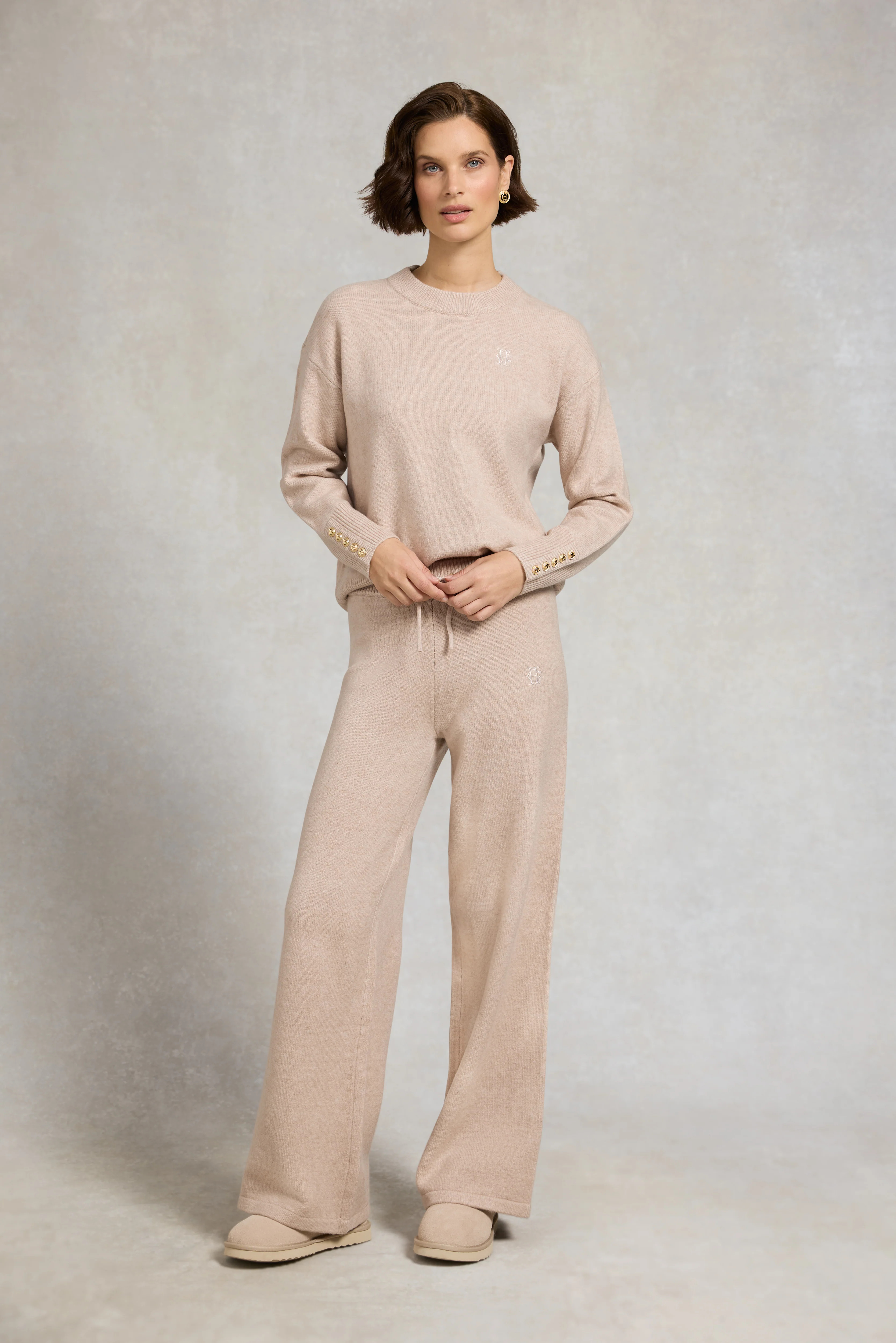 Nina Knitted Wide Leg Pant (Toffee Marl) | Holland Cooper