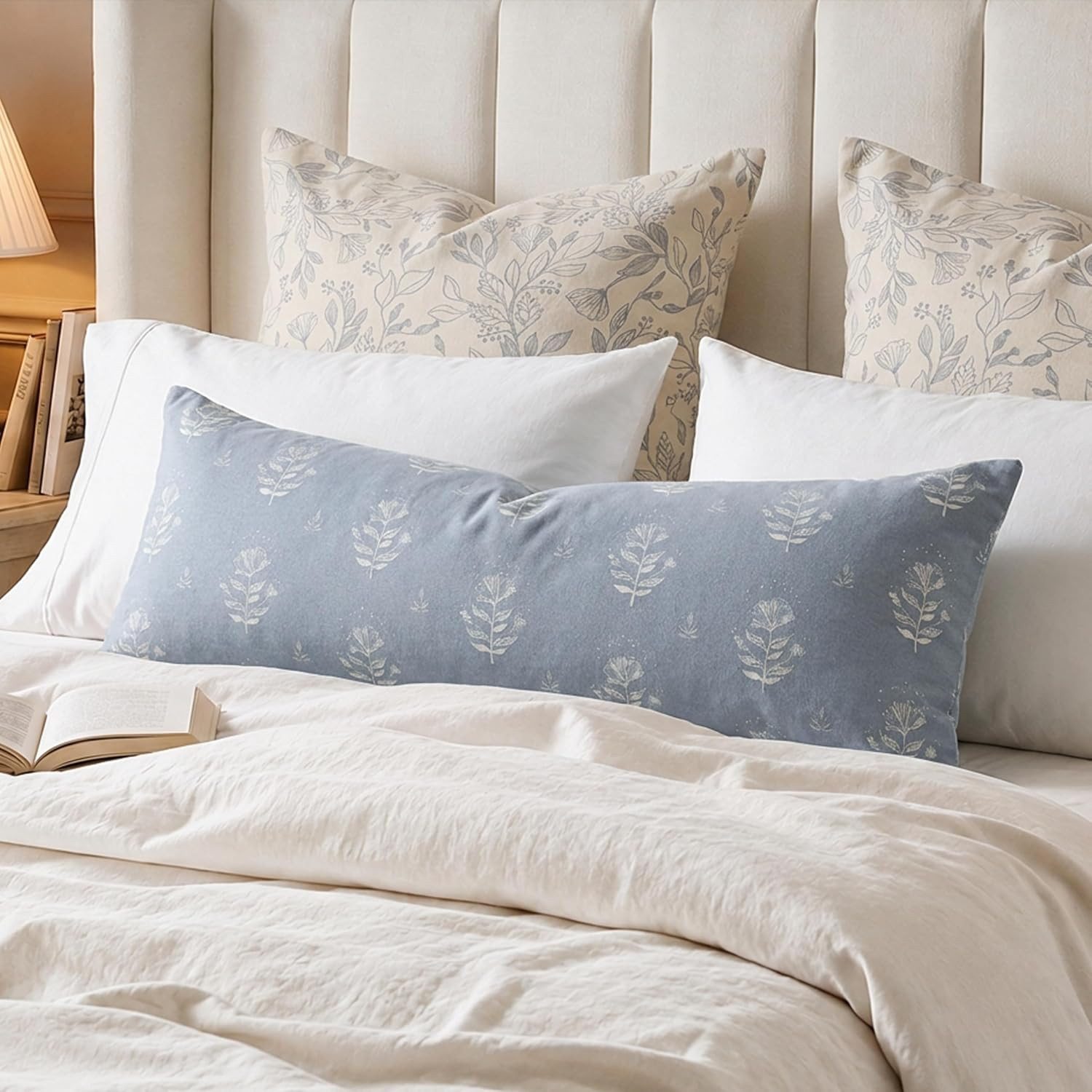 SageSelvas Coastal Blue Farmhouse Decorative Throw Pillow Cover 14X36, Accent Lumbar Throw Pillow for Bed, Floral Cotton Pillowcase for Couch Sofa Living Room, 1PC | Amazon (US)