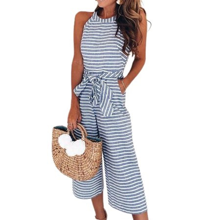 UPAIRC Women Casual Loose Ladies Playsuit Romper Summer Beach Holiday Striped Jumpsuit | Walmart (US)