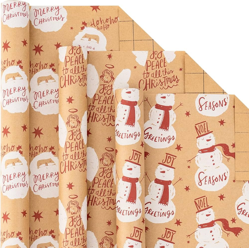 LeZakaa Christmas Kraft Wrapping Paper - Mini Roll - Nutcracker/Reindeer/Grid in Black and White ... | Amazon (US)