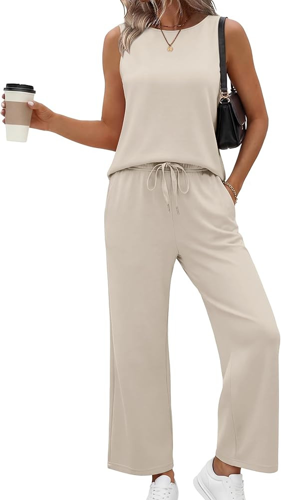 SAMPEEL Two Piece Sets for Women Summer Outfits Beach Vacation Clothes Wide Leg Crop Pants | Amazon (US)