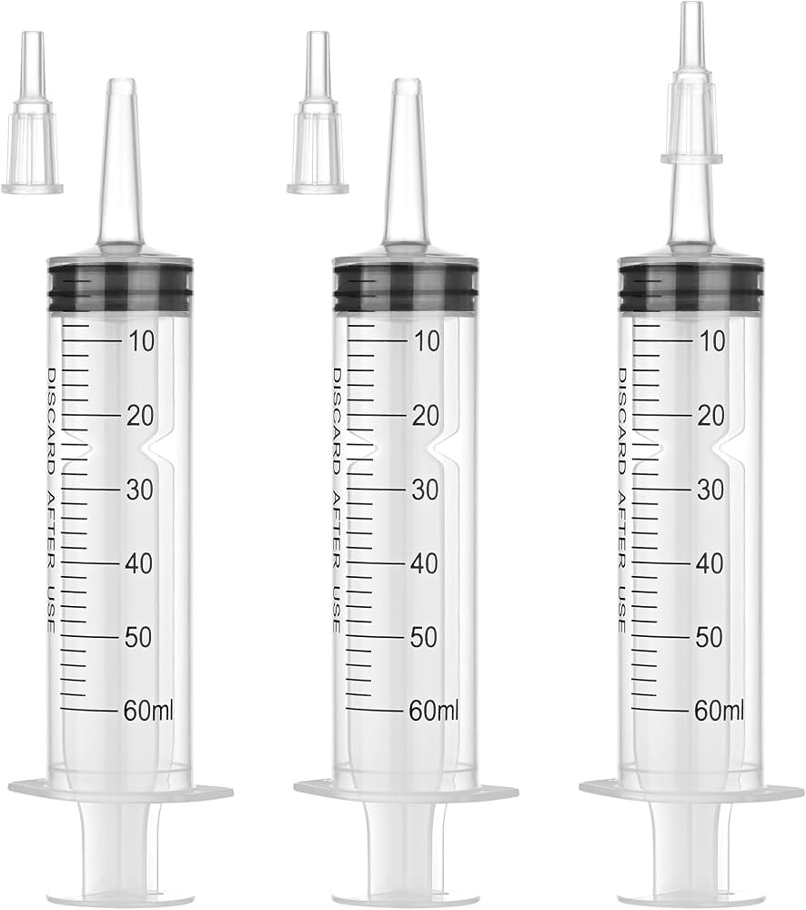 60mL Plastic Syringe for Liquid - 3 Pack Large Syringes with Adapter for Scientific Labs, Feeding... | Amazon (US)