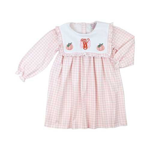 Pink Knit Check Embroidered Pumpkin Dress | Cecil and Lou