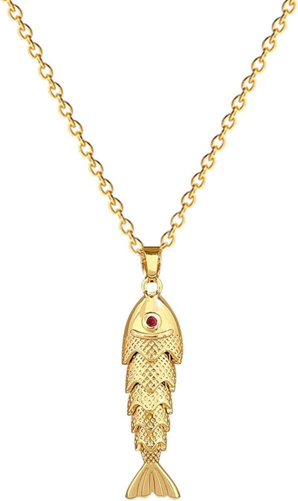 Gold Fish Necklace for Women Boho Pearl Fish Pendant Necklace Unique Adjustable Crystal Beach Nec... | Amazon (US)
