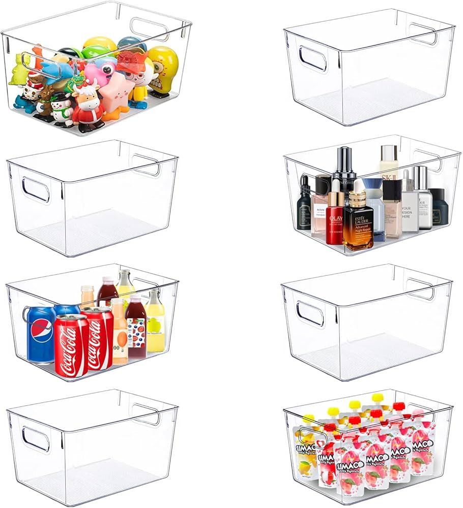 Set of 8 pack Clear Plastic Storage Bins, Pantry Organization and Storage, Clear Organizing Bins ... | Amazon (US)