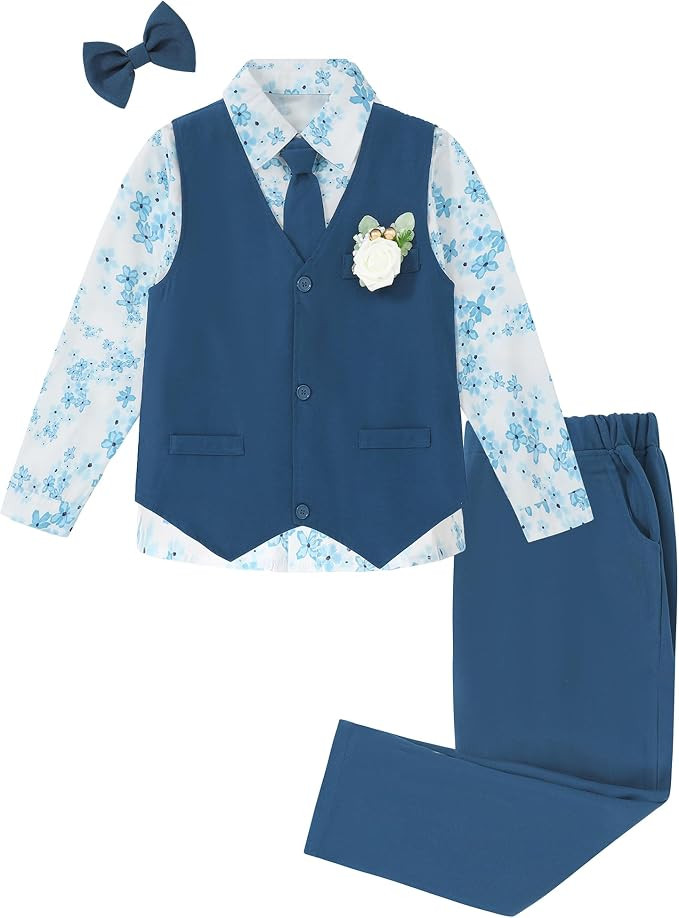SANMIO Toddler Boy Suits Dress Clothes Formal Slim Fit Suit Set 6 Piece Gentleman Wedding Outfit ... | Amazon (US)