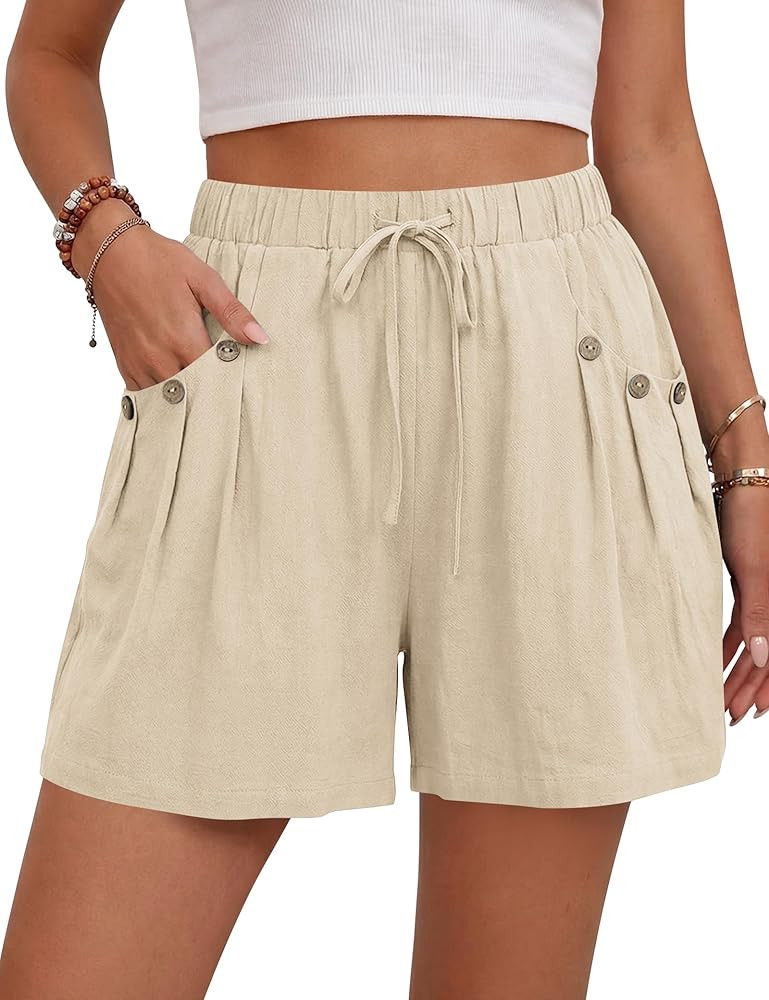 ZJCT Linen Shorts for Women Summer Casual Wide Leg High Waist Drawstring Shorts 2026 Beach Vacati... | Amazon (US)