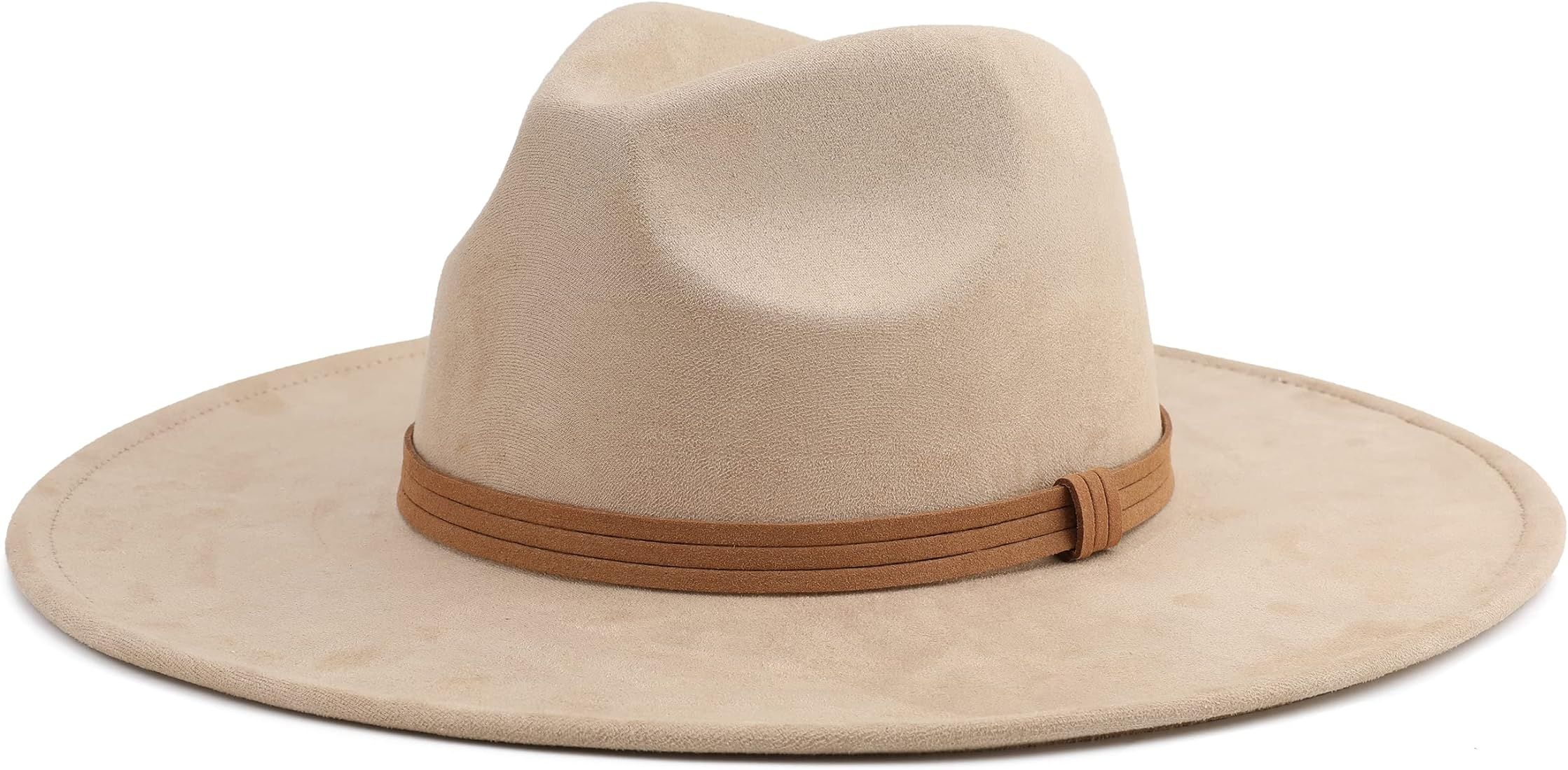 Big Wide Brim Fedora Hat for Women Large Felt Panama Rancher Hat | Amazon (US)