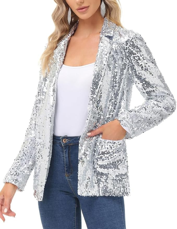 KANCY KOLE Women's Sequin Jackets Open Front Blazer Jacket Casual Long Sleeve Sparkly Cardigan Co... | Amazon (US)