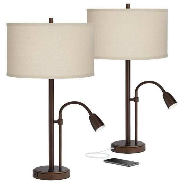 Possini Euro Design Modern Table Lamps 29" Tall Set of 2 with Hotel Style USB Charging Port Goose... | Target