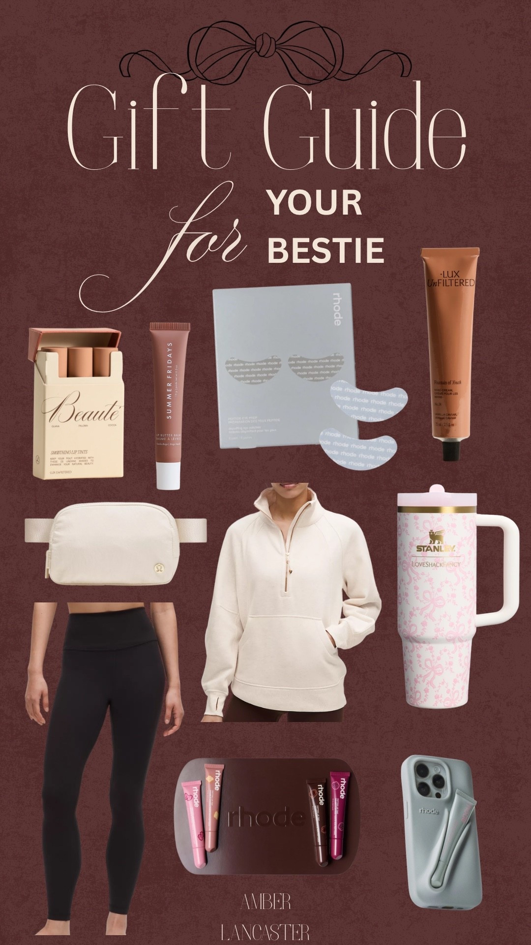 Gift ideas for your bestie! 🎀🎄 | 
gift guide, gift ideas, christmas gift,
christmas gift ideas, christmas gift guide, gift guide for your bestie, gifts for bestie, gifts for her, gift guide for her, gift ideas for her, women’s gifts, women’s gift guide, bestie gifts, christmas gift, lululemon, align leggings, scuba jacket, rhode sets, rhode, luxunfiltered, stanley, rhode beauty, summer fridays lip balm. 

#LTKSeasonal #LTKGiftGuide #LTKHoliday