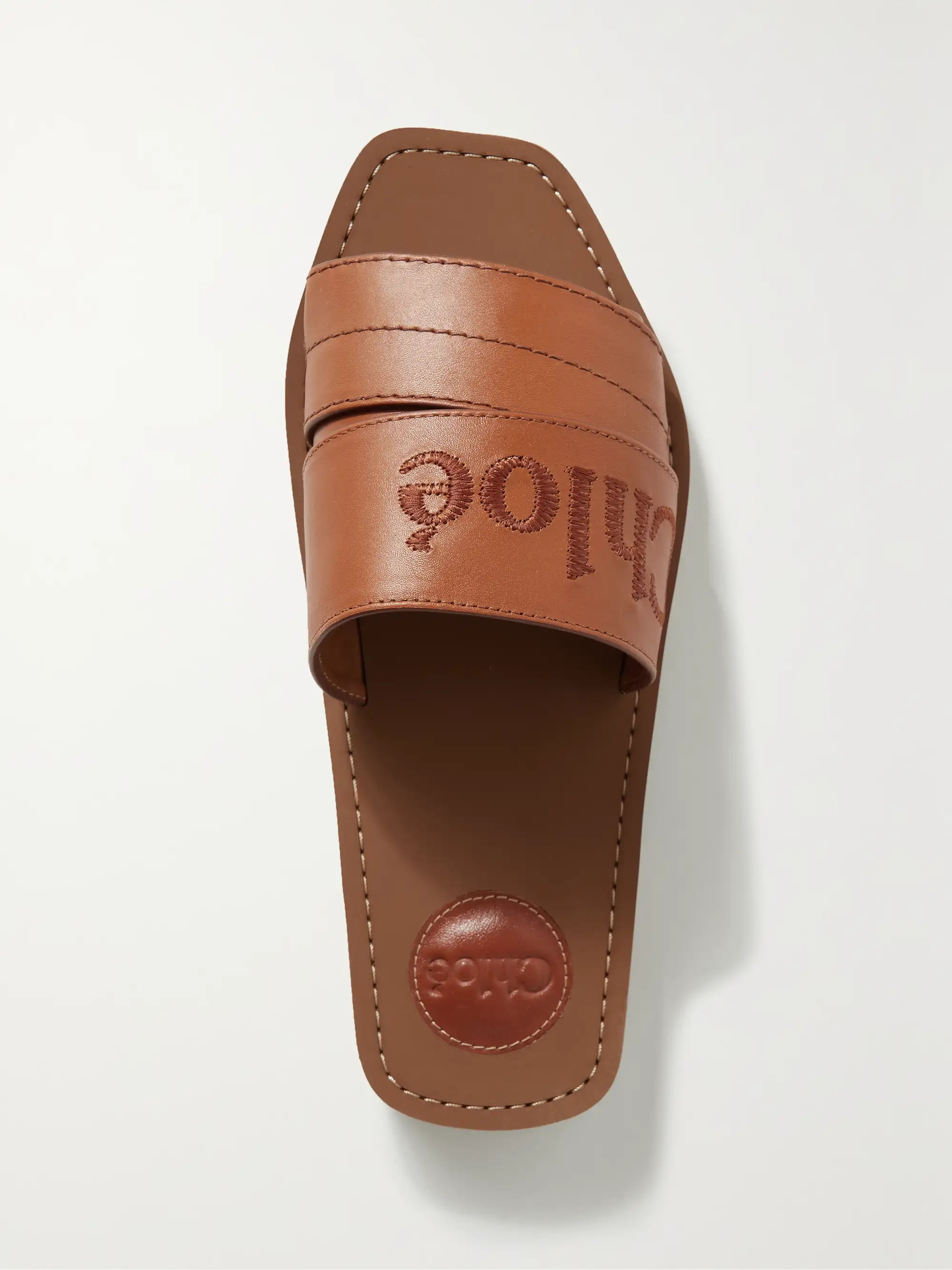 Tan Woody logo-embroidered leather slides | CHLOÉ | NET-A-PORTER | NET-A-PORTER APAC
