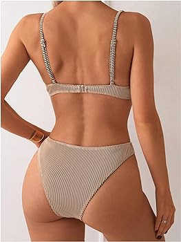 SweatyRocks Women's 2 Piece Bikini Set Striped Print Spaghetti Strap Push Up Swimsuit | Amazon (US)