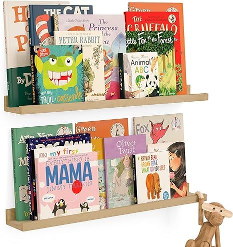 Wallniture Denver Wall Bookshelf for Kids Room, 24" Floating Shelves for Wall Storage, Natural Wo... | Amazon (US)