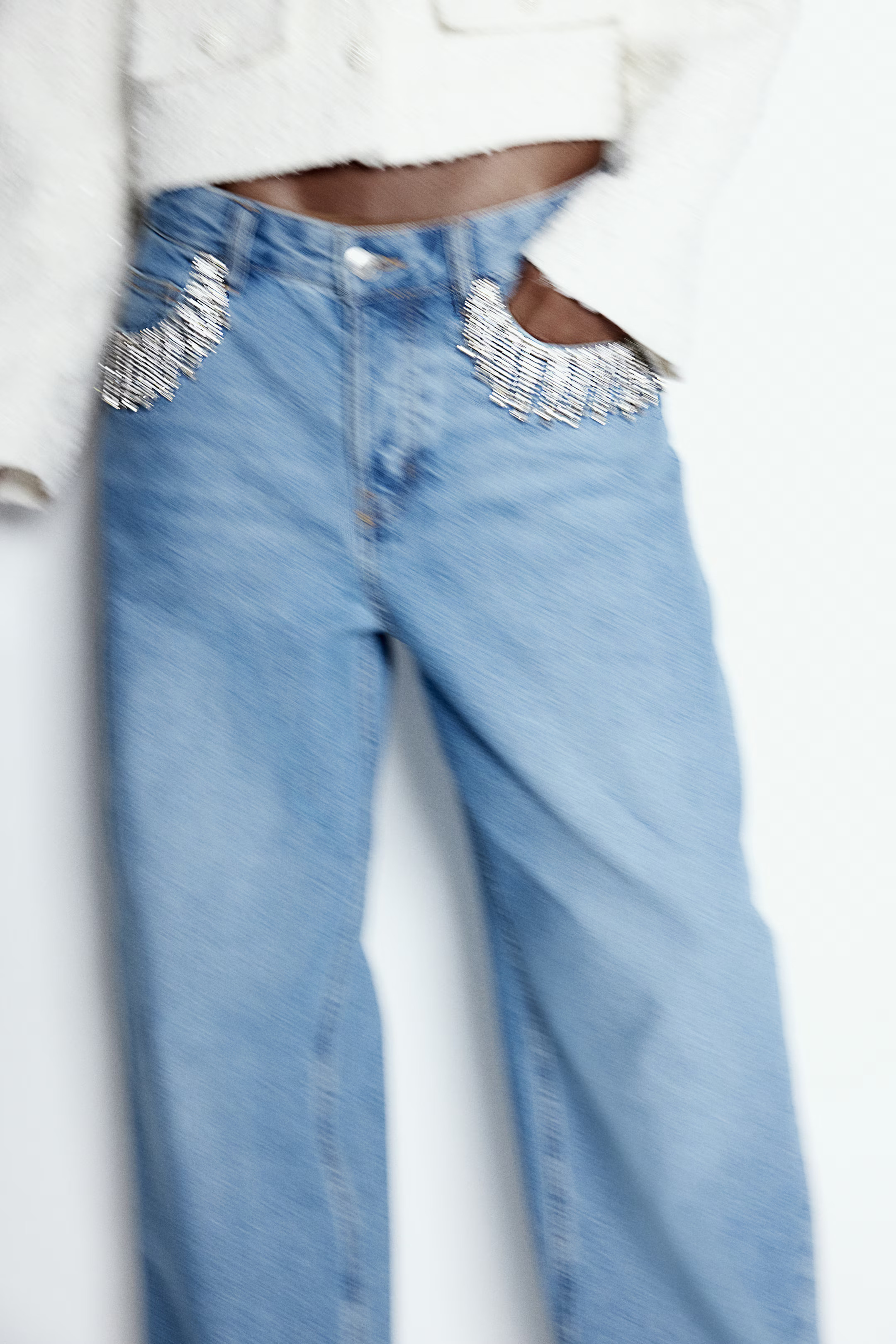 Wide Rhinestone-Decorated Jeans | H&M (US + CA)
