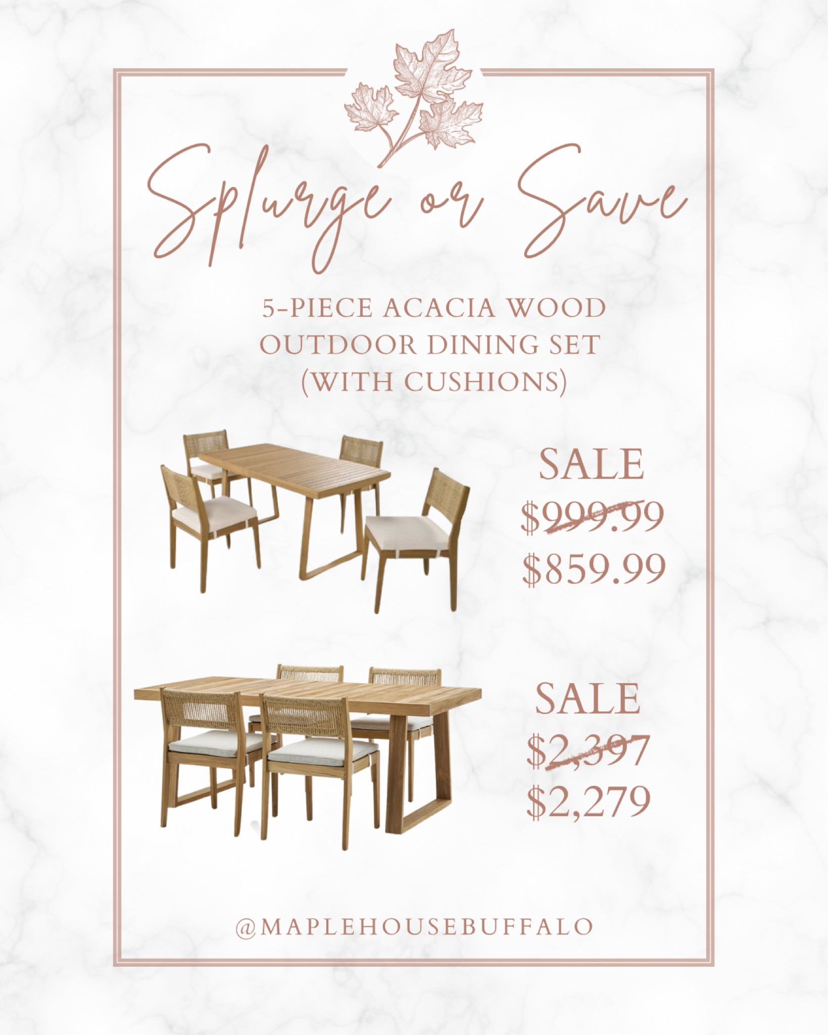 Splurge or Save - I thought this acacia wood, five piece outdoor dining set was so elevated and pretty!

Patio set, outdoor dining 

#LTKHome #LTKSeasonal #LTKSaleAlert