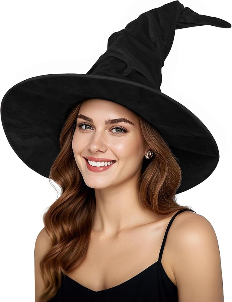 Women's Witch Hat Velvet Witches Ruched Hats Masquerade Oversized Wide Brim Party Halloween Acces... | Amazon (US)