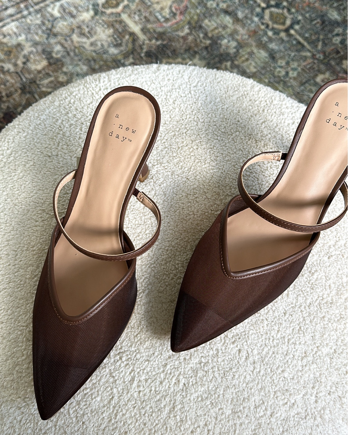 Target fashion find! I love the mesh look on these heels and the color is perfect for fall. Brown is the new black when it comes to fashion. Live these heels! #target #targetfinds #fallfashion 