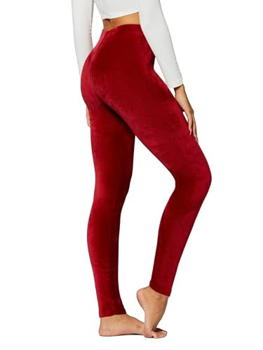 Conceited Velvet Leggings for Women - Soft Warm Velour Pants - Burgundy - Small | Amazon (US)