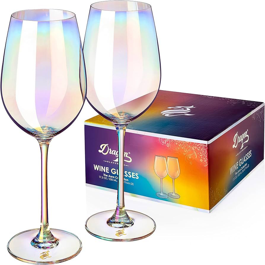 Dragon Glassware Wine Glasses, Iridescent Crystal Glass, Large Barware for Red and White Wine, Un... | Amazon (US)